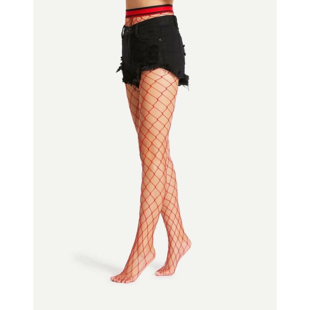 Red & Black Fishnet Tights